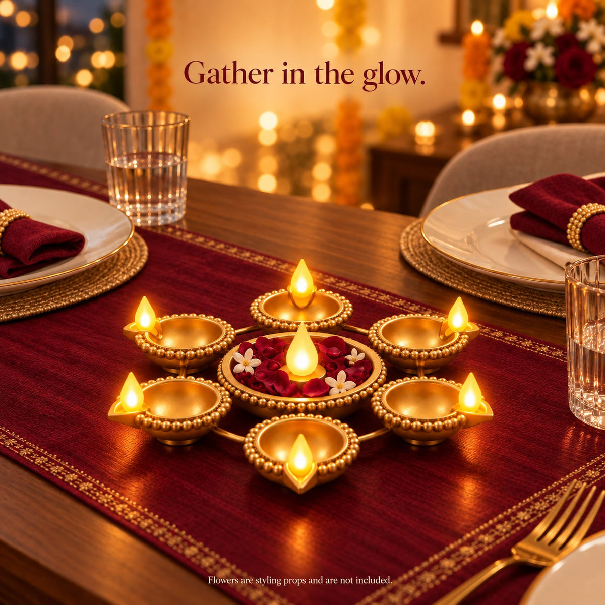 Jashn illuminated diya centerpiece, small lifestyle
