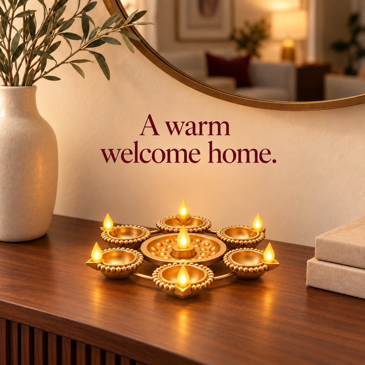 Jashn illuminated diya centerpiece, small lifestyle