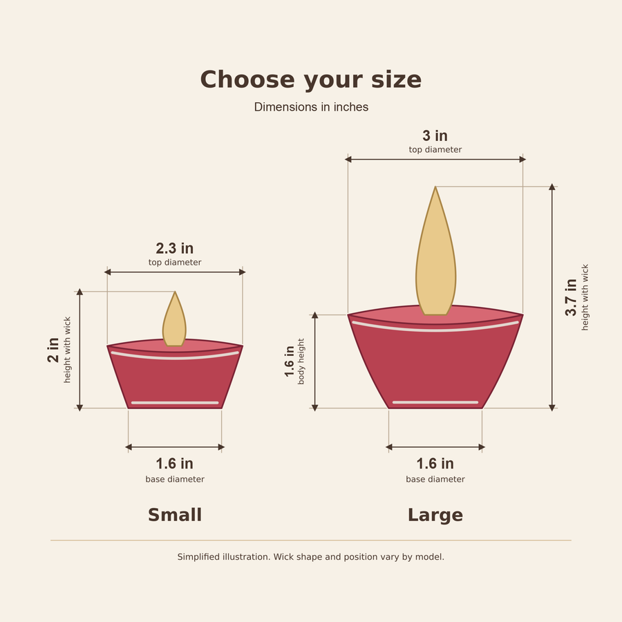 Moving Flame diya, size drawing