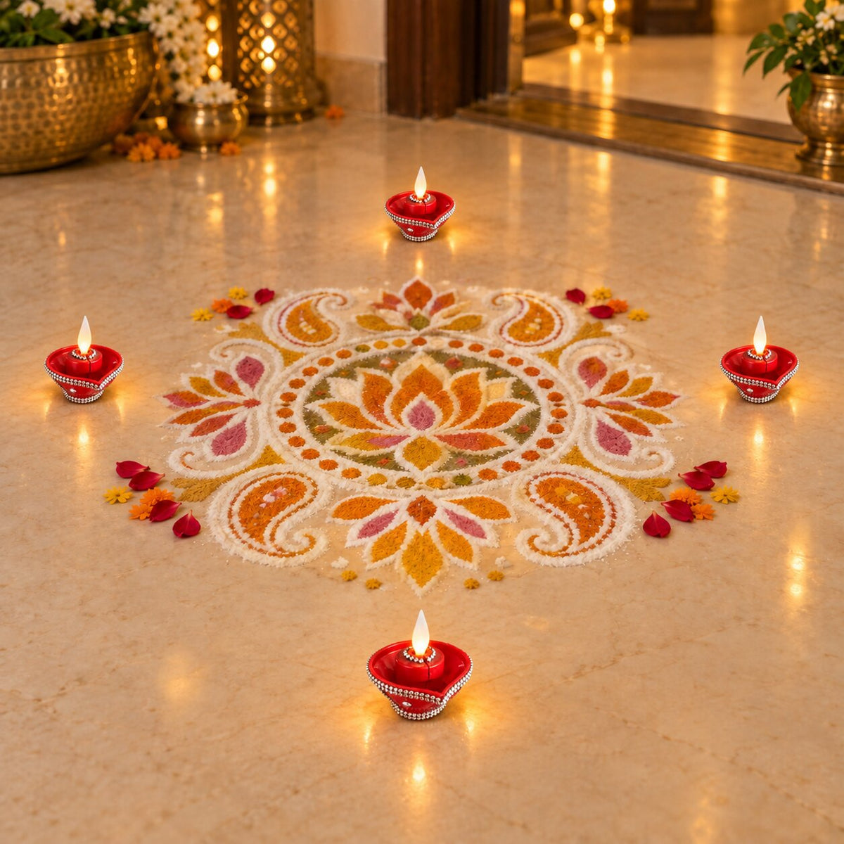 Moving Flame diya, lifestyle rangoli