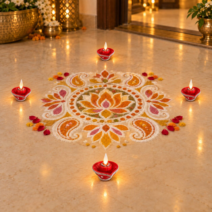 Moving Flame diya, lifestyle rangoli