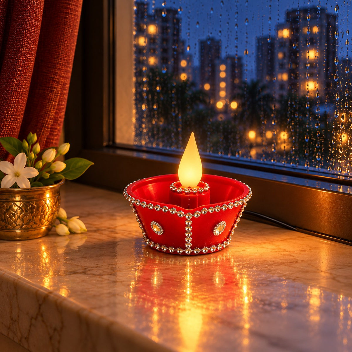 Wired Moving Flame diya, lifestyle window