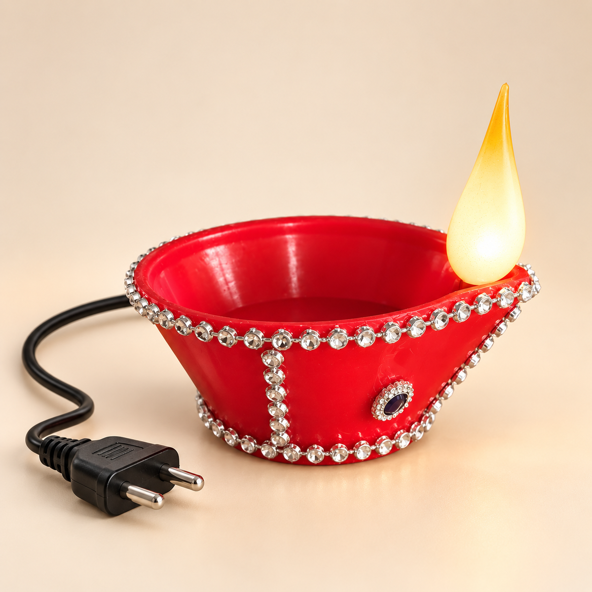 Wired Breathing Flame diya, side