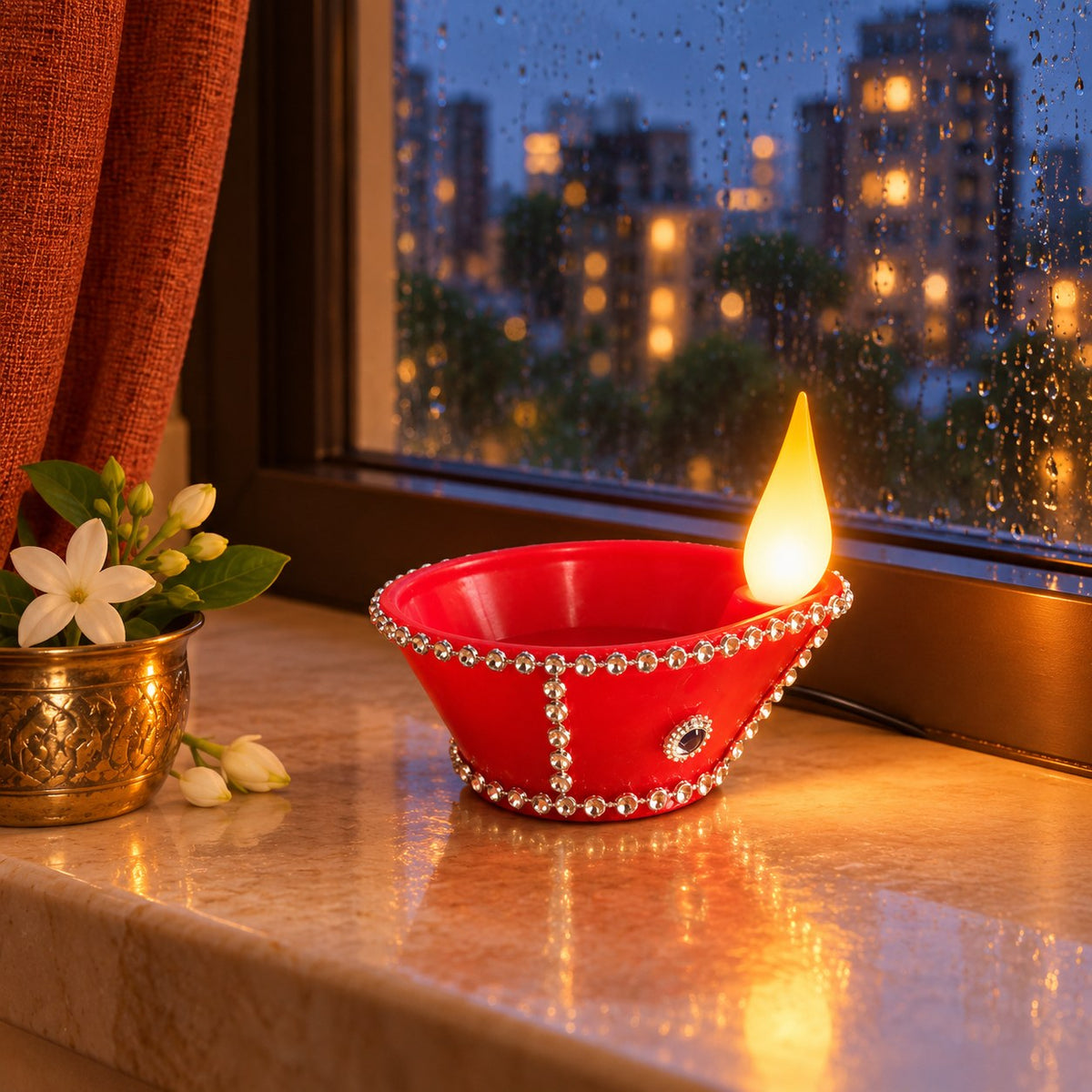 Wired Breathing Flame diya, lifestyle window