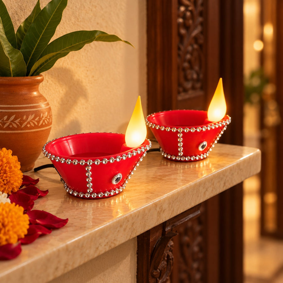 Wired Breathing Flame Diya · Pack of 2